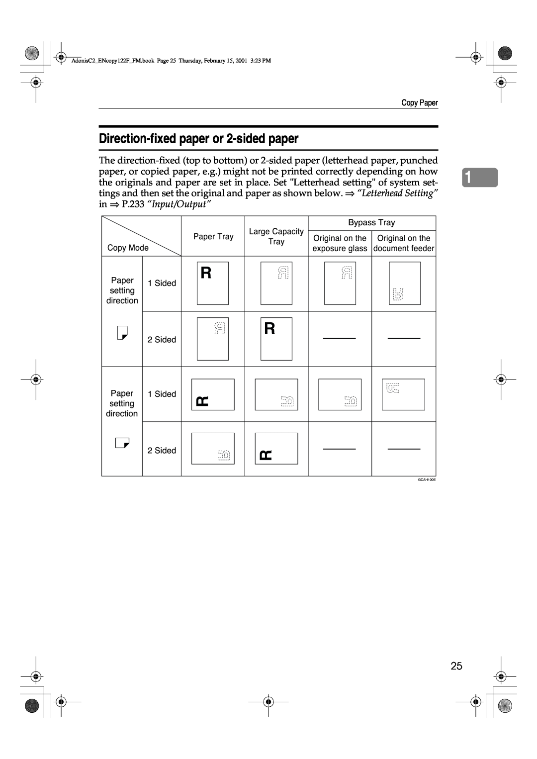 Savin 2235, 3502/3502p, 4502/4502p, 2545/2545p, 2245, 2535/2535p manual Direction-fixed paper or 2-sided paper, Copy Paper 