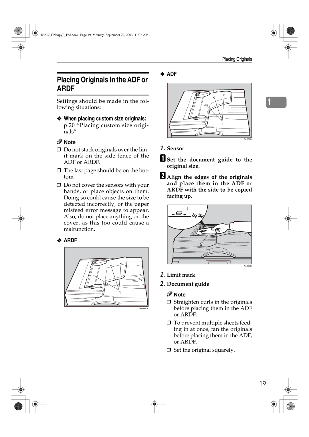 Savin 4018d, 4015 manual Ardf, Limit mark Document guide 