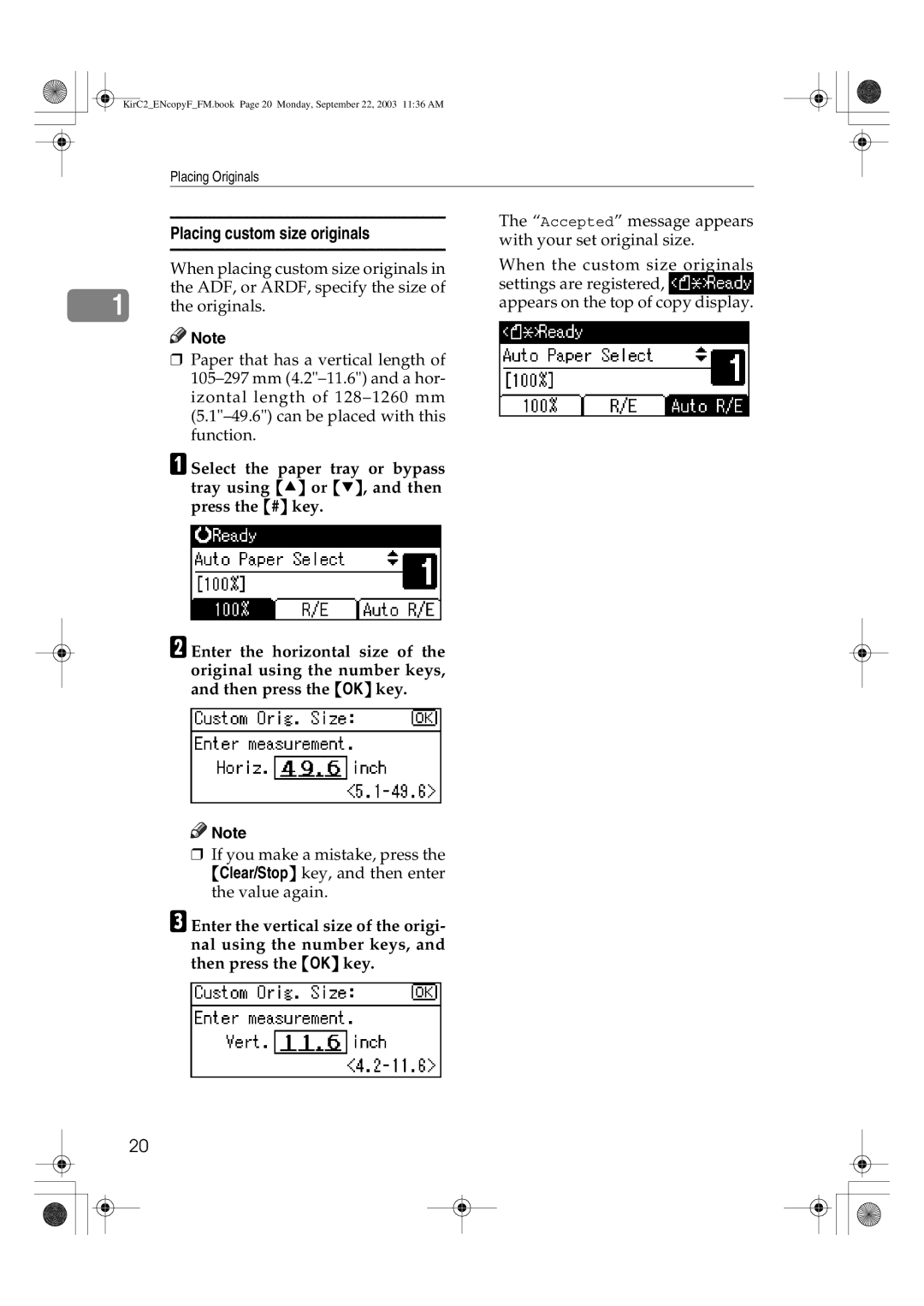 Savin 4015, 4018d manual Placing custom size originals 