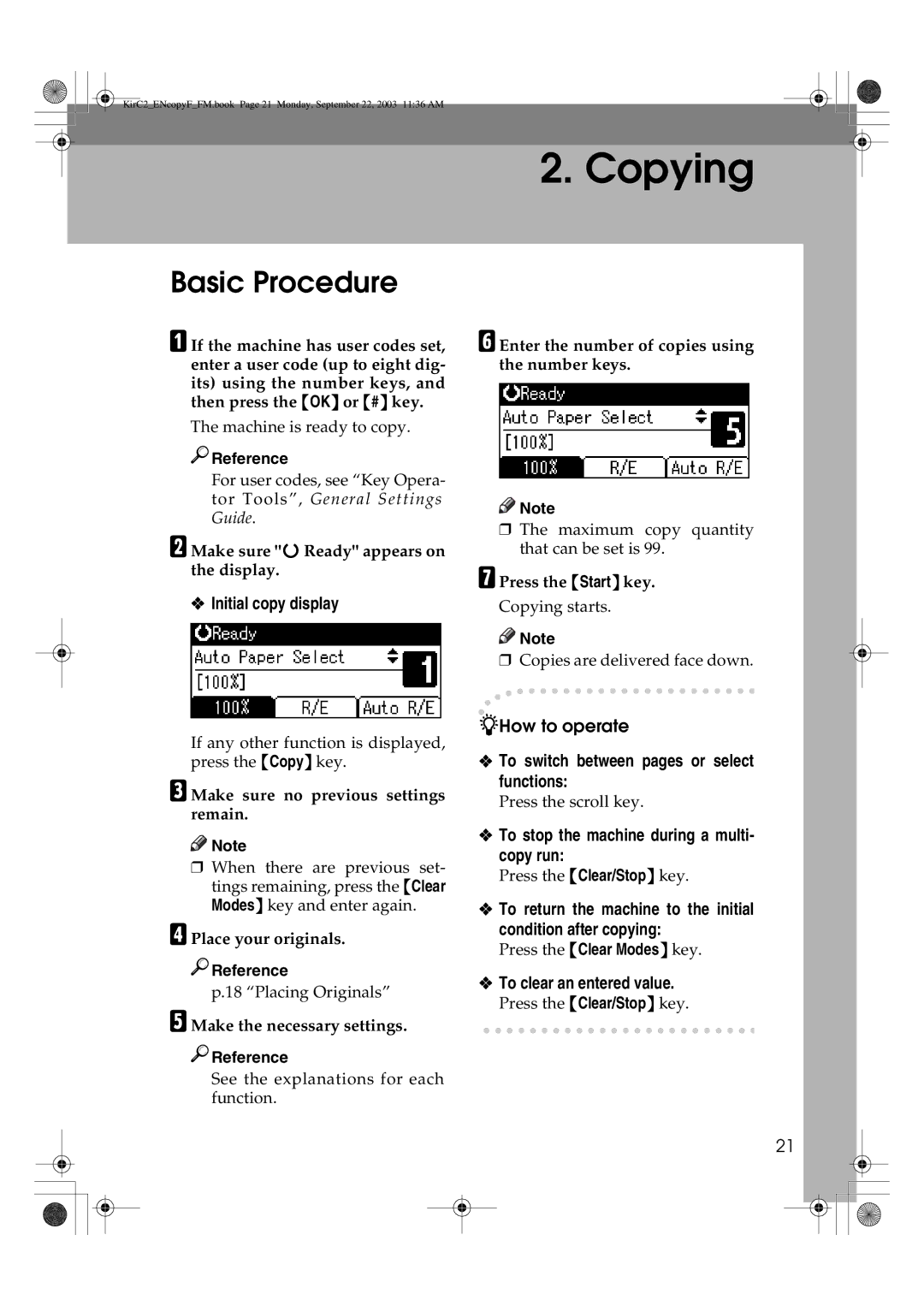 Savin 4018 Basic Procedure, To switch between pages or select functions, To stop the machine during a multi- copy run 