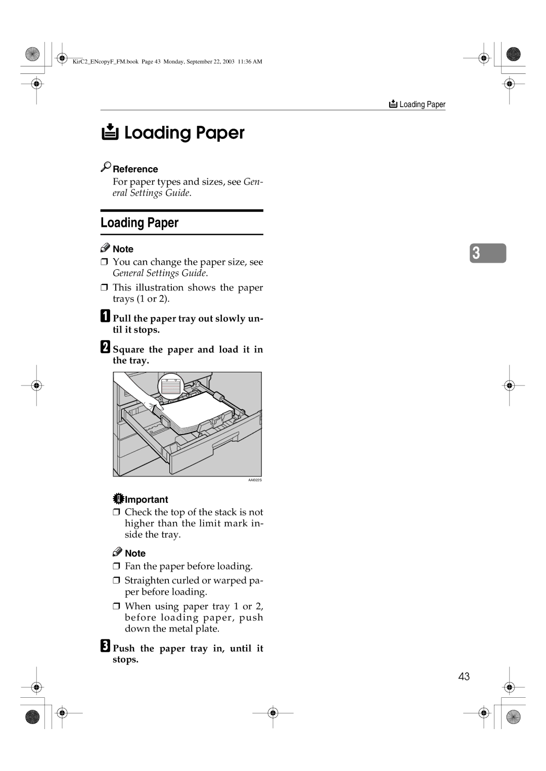 Savin 4018d, 4015 manual Loading Paper, Push the paper tray in, until it stops 