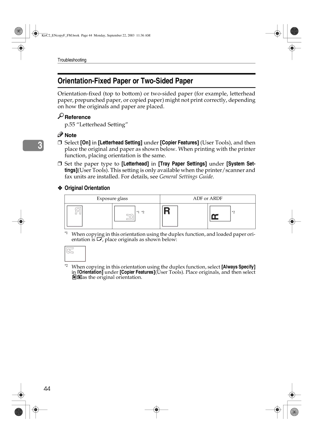 Savin 4015, 4018d manual Orientation-Fixed Paper or Two-Sided Paper, Original Orientation 