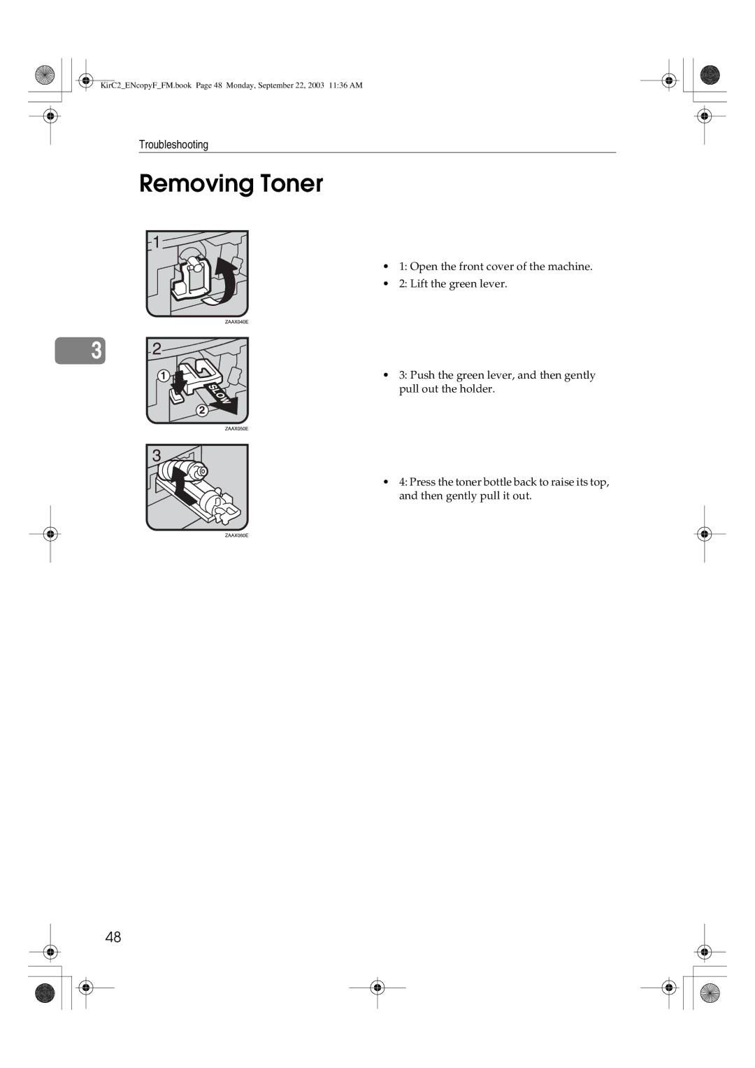 Savin 4018d, 4015 manual Removing Toner 