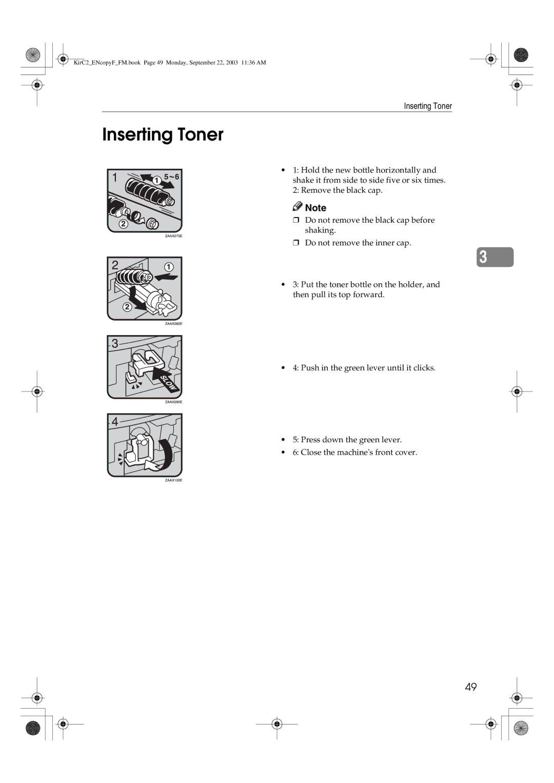 Savin 4018d, 4015 manual Inserting Toner 