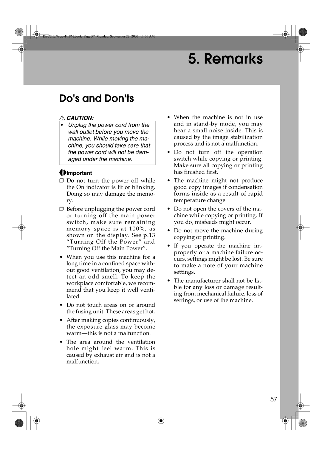 Savin 4018d, 4015 manual Remarks, Dos and Donts 