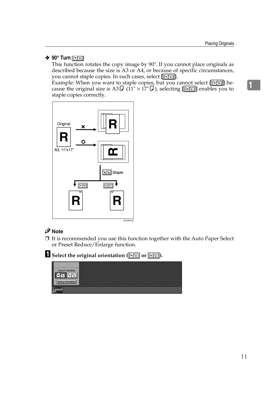 Savin 40105, 4090 manual Turn, Select the original orientation 