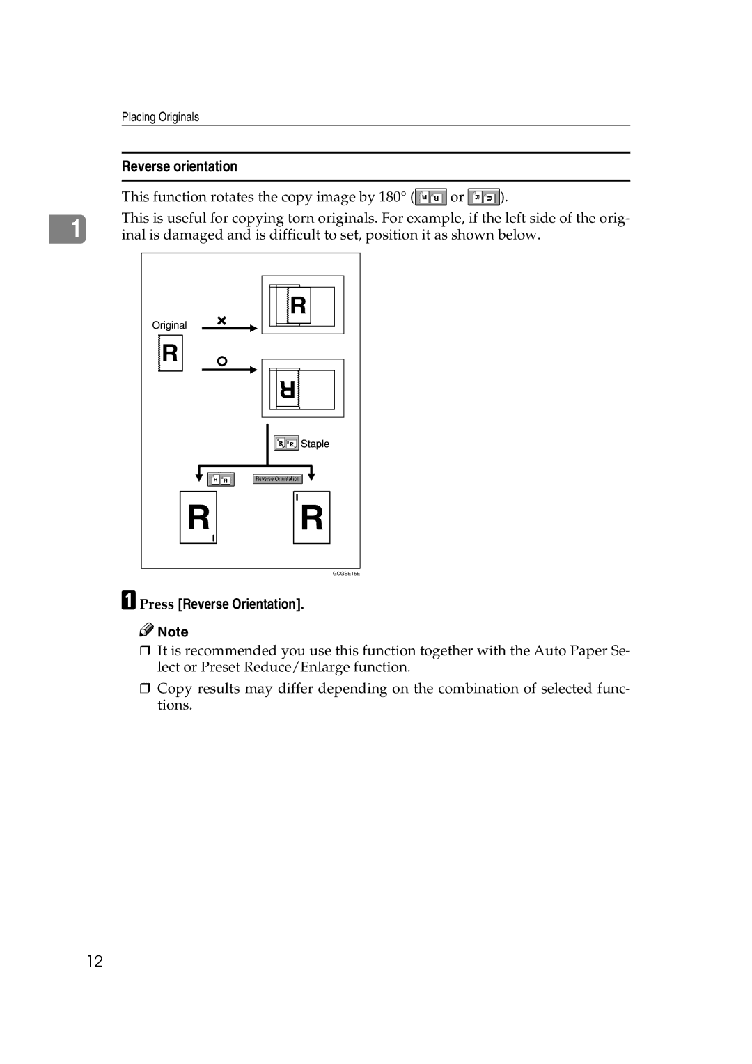 Savin 4090, 40105 manual Reverse orientation, Press Reverse Orientation 