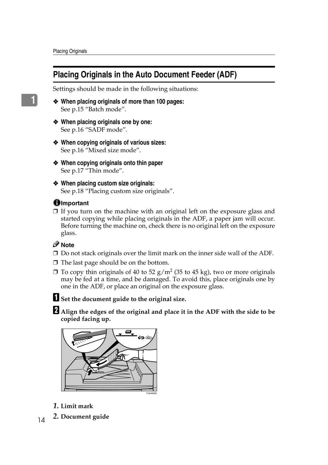 Savin 4090, 40105 manual Placing Originals in the Auto Document Feeder ADF 