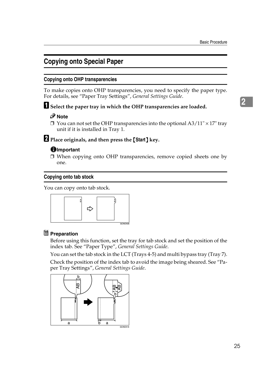 Savin 40105, 4090 manual Copying onto Special Paper, Copying onto OHP transparencies, Copying onto tab stock 