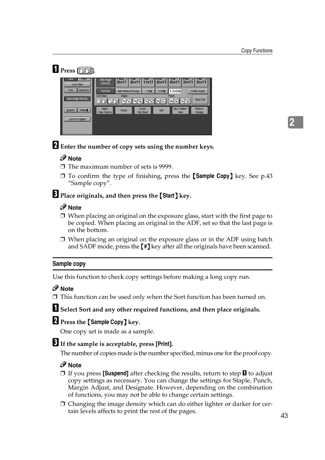 Savin 40105, 4090 manual Sample copy, Press Enter the number of copy sets using the number keys 