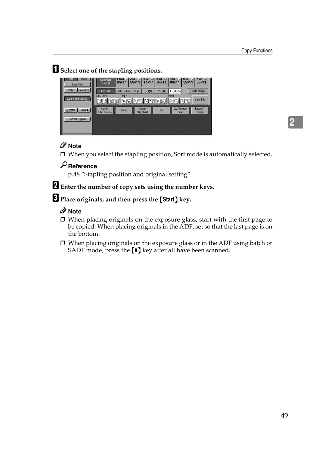 Savin 40105, 4090 manual Select one of the stapling positions 