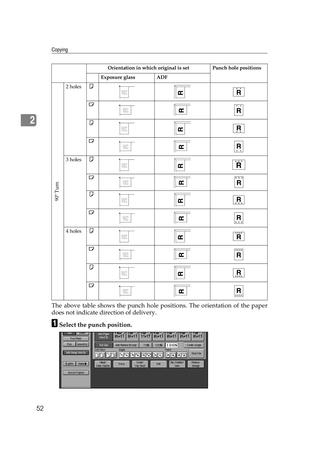 Savin 4090, 40105 manual Select the punch position 