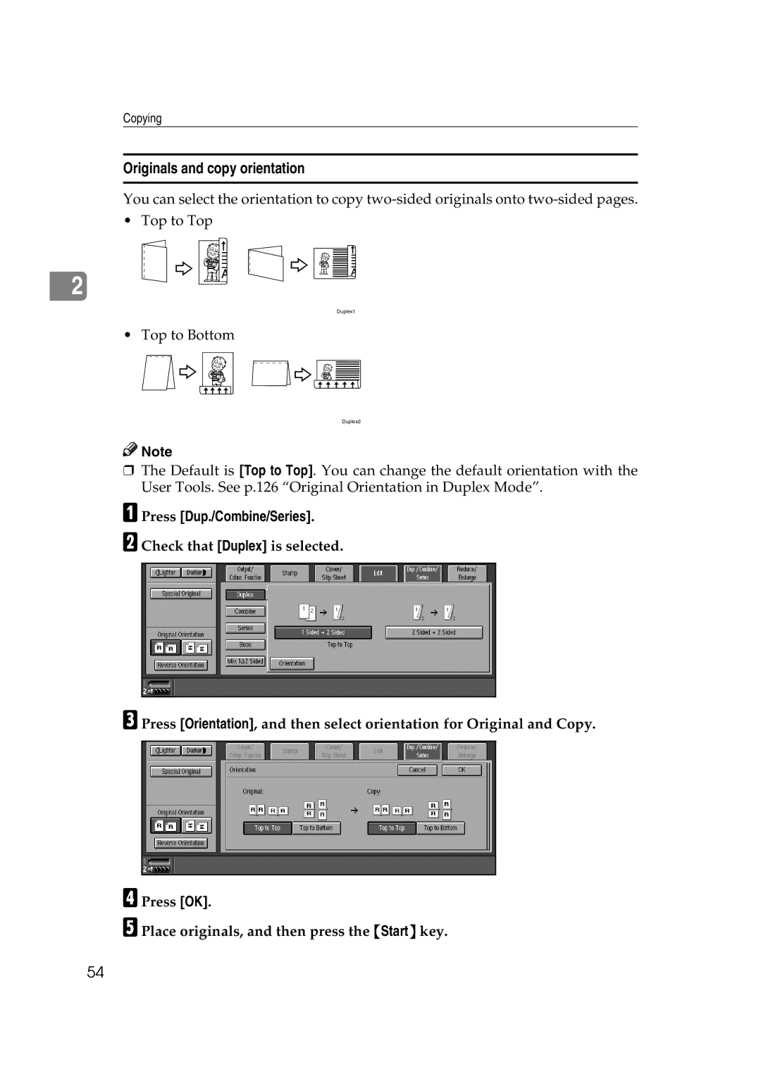 Savin 4090, 40105 manual Originals and copy orientation, Press Dup./Combine/Series 