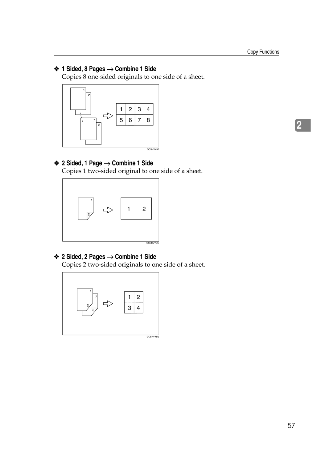 Savin 40105, 4090 manual Sided, 8 Pages → Combine 1 Side, Sided, 1 Page → Combine 1 Side 