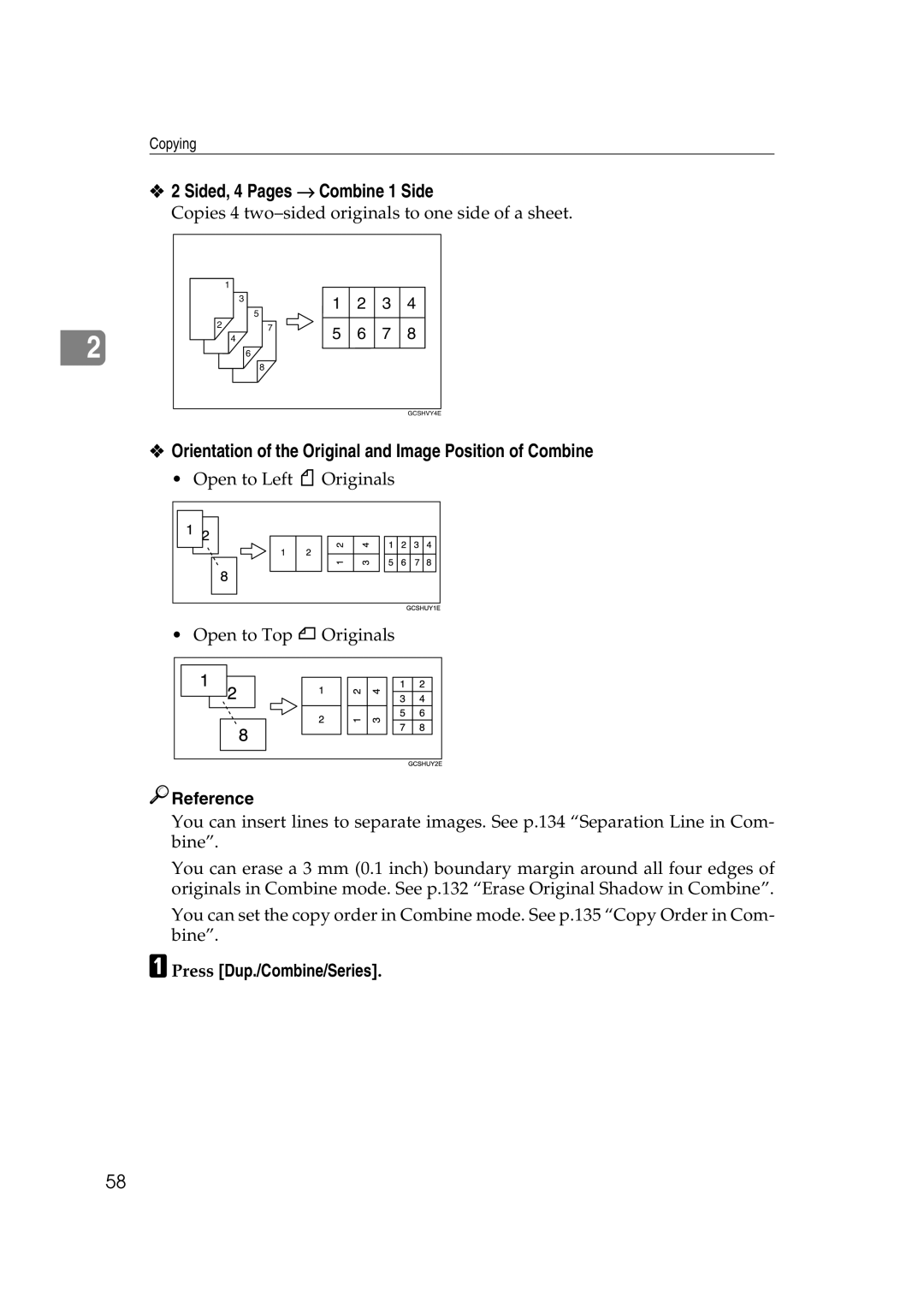 Savin 4090, 40105 manual Copies 4 two-sided originals to one side of a sheet 