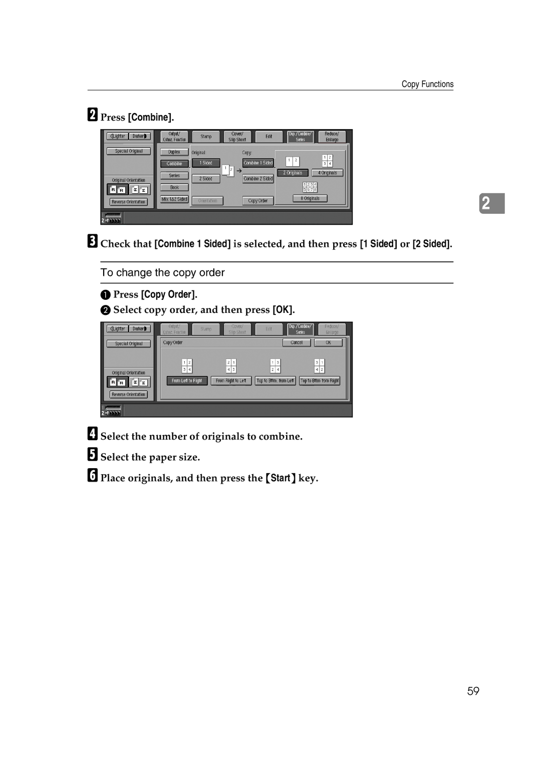 Savin 40105, 4090 manual To change the copy order, Press Combine, Press Copy Order 