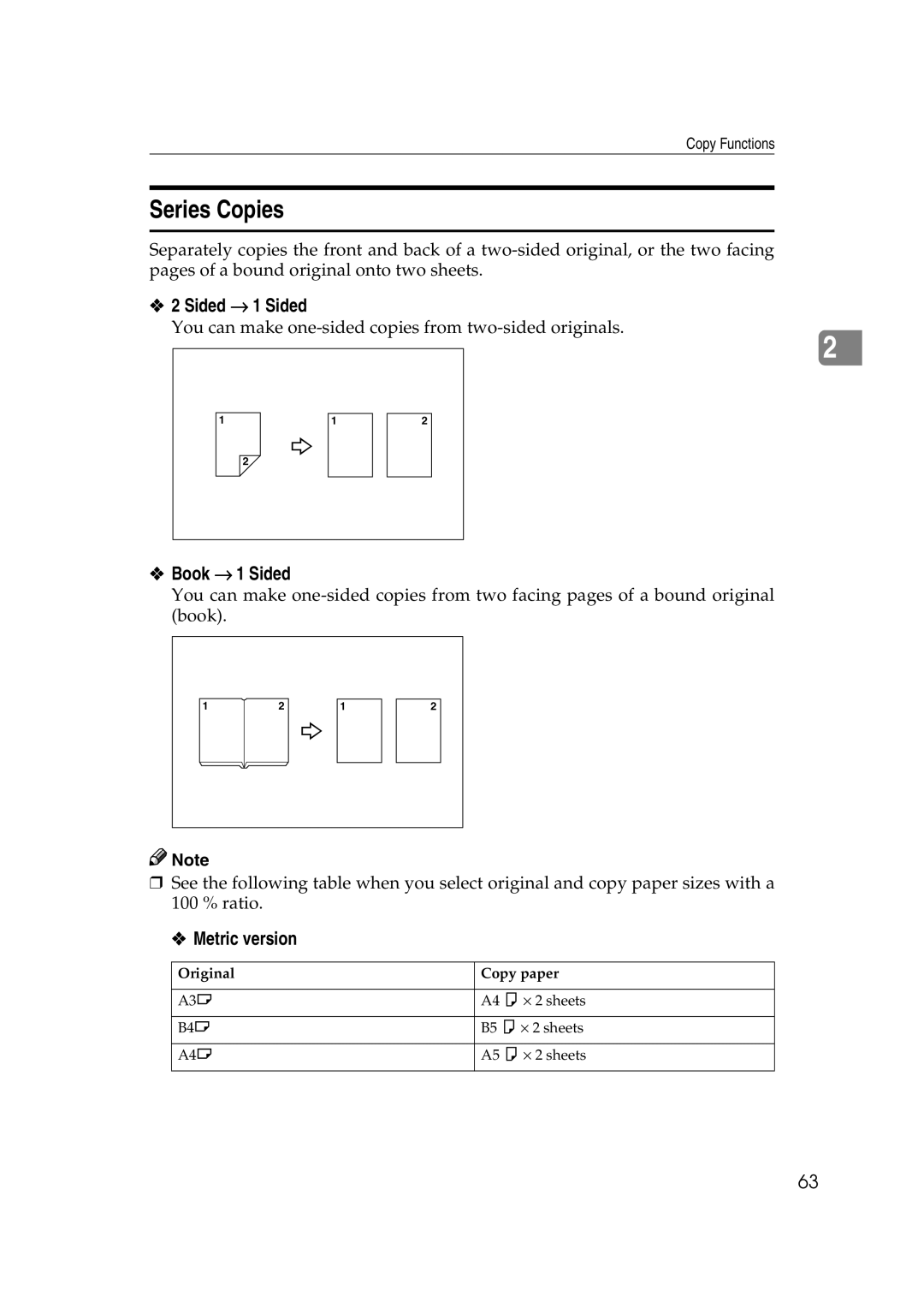 Savin 40105, 4090 manual Series Copies, Sided → 1 Sided, Book → 1 Sided 