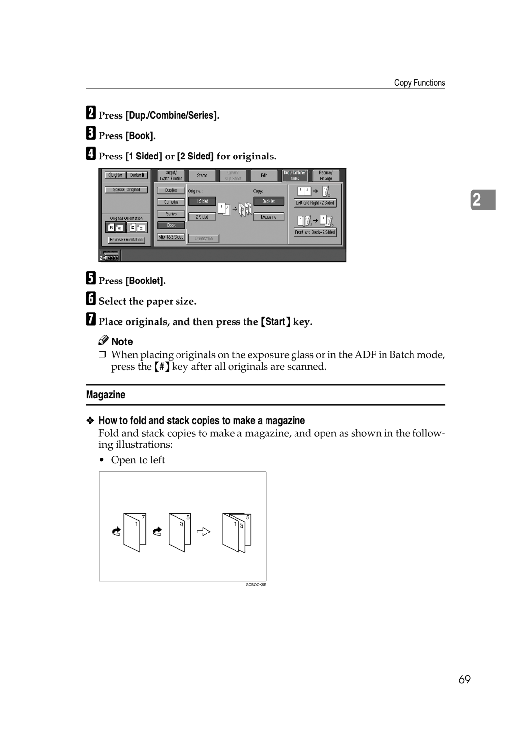 Savin 40105 Magazine How to fold and stack copies to make a magazine, Press Book Press 1 Sided or 2 Sided for originals 