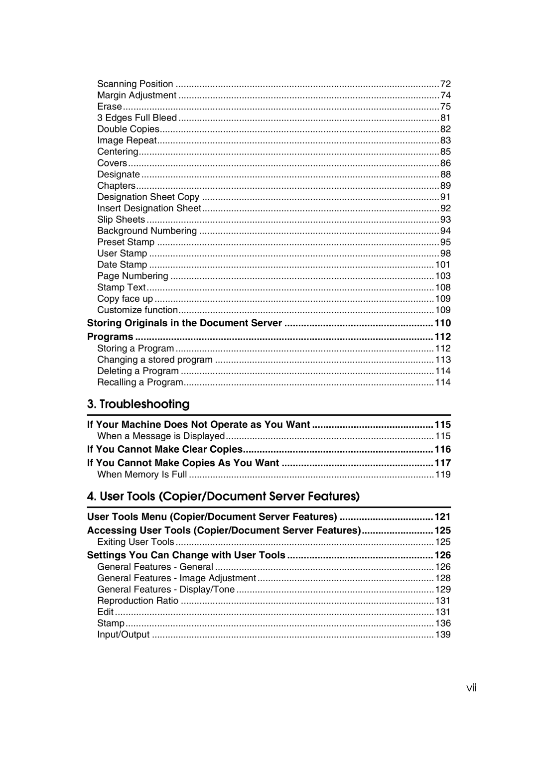 Savin 40105, 4090 manual Storing Originals in the Document Server 110 Programs 112, 115, 121, 125 