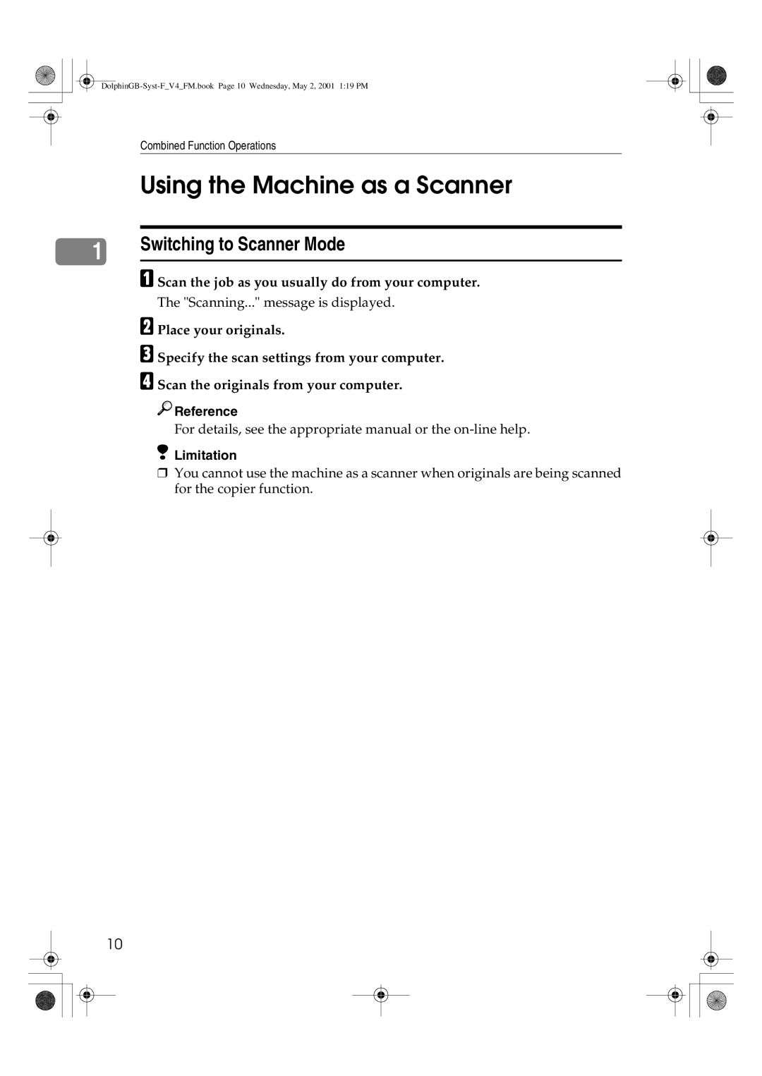 Savin 4700WD manual Using the Machine as a Scanner, Switching to Scanner Mode 