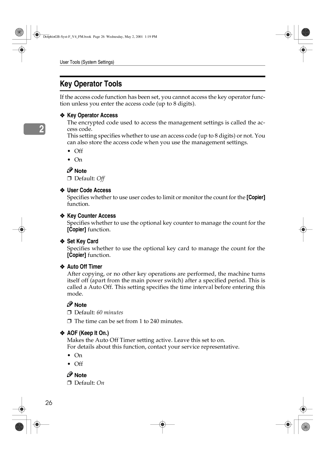 Savin 4700WD manual Key Operator Tools 