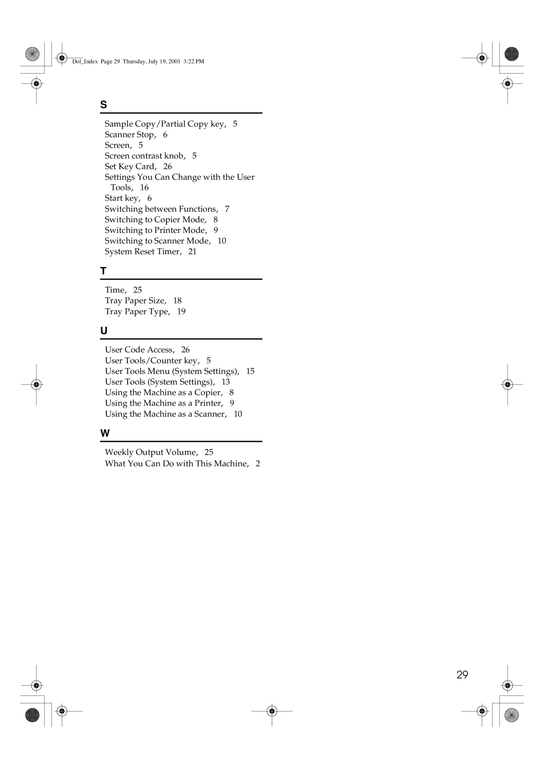 Savin 4700WD manual DolIndex Page 29 Thursday, July 19, 2001 322 PM 