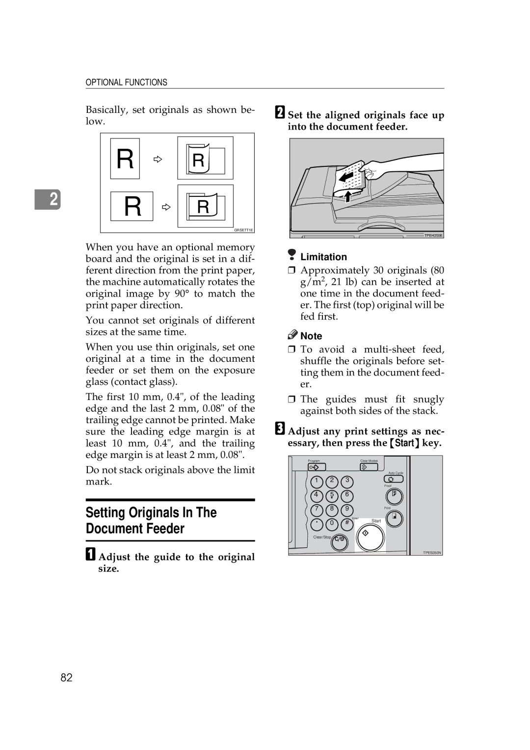 Savin 5450, 3350DNP manual Set the aligned originals face up into the document feeder, Adjust the guide to the original size 