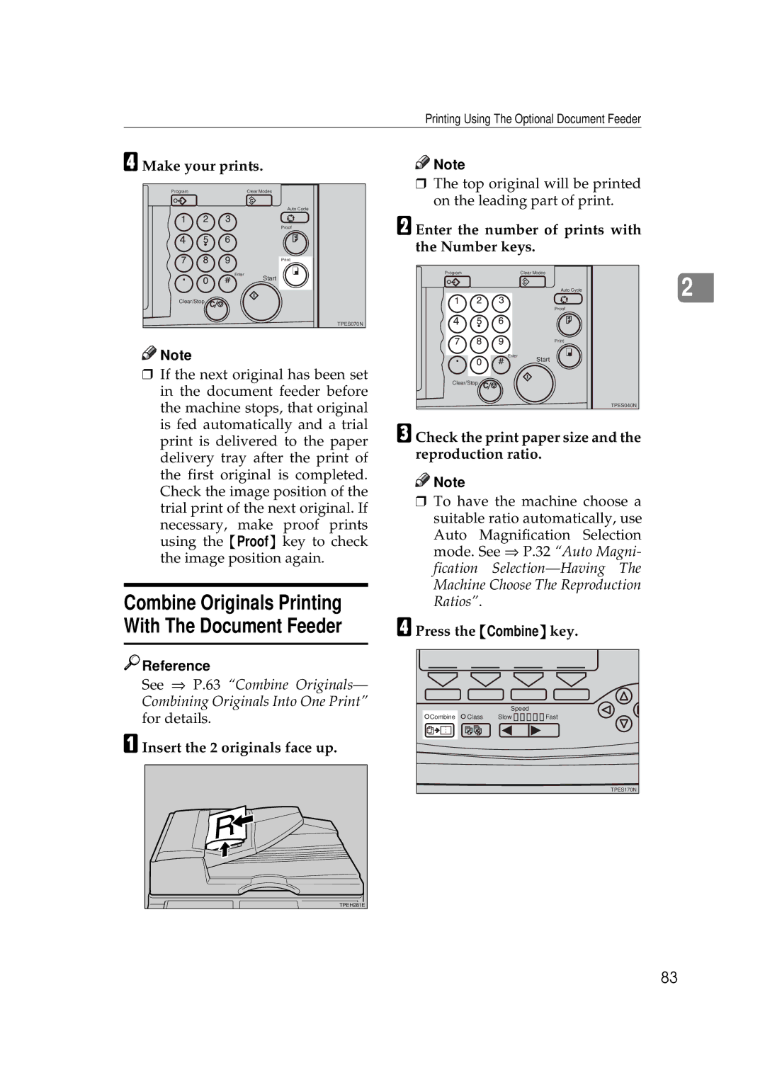 Savin 3350DNP, 5450 manual Enter the number of prints with the Number keys, Insert the 2 originals face up 