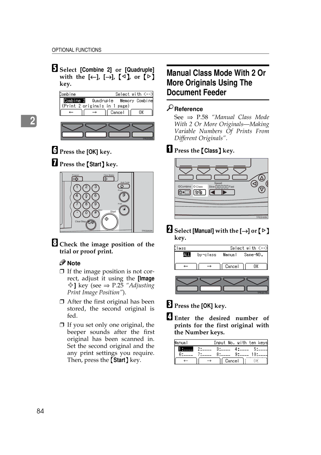 Savin 5450, 3350DNP manual Select Combine 2 or Quadruple with the ←, →, ~, or key 