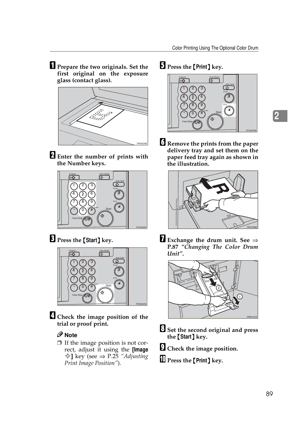 Savin 3350DNP, 5450 manual Exchange the drum unit. See ⇒, Check the image position Press the Print key 