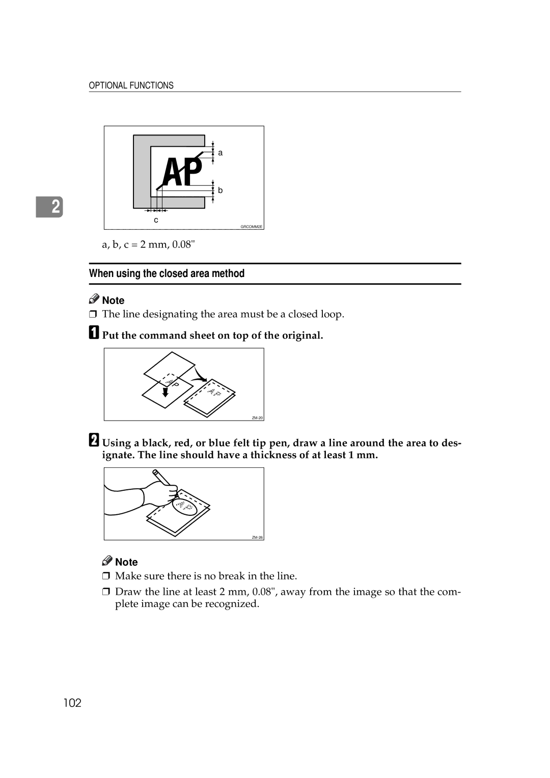 Savin 5450, 3350DNP manual When using the closed area method, 102 