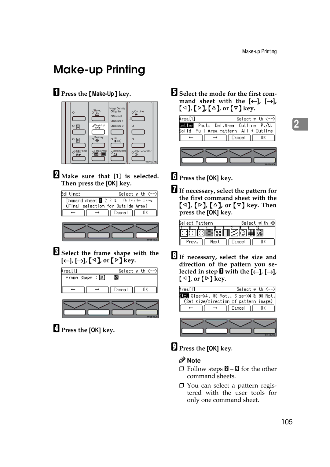 Savin 3350DNP, 5450 manual Make-up Printing, 105, Press the Make-Upkey, Make sure that 1 is selected Then press the OK key 