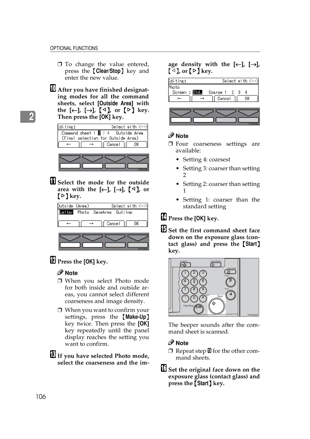 Savin 5450, 3350DNP 106, After you have finished designat, Ing modes for all the command, Sheets, select Outside Area with 