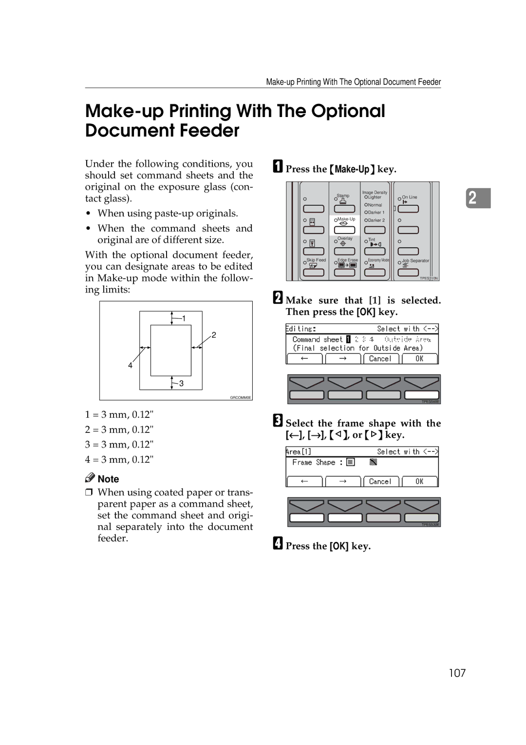 Savin 3350DNP, 5450 manual Make-up Printing With The Optional Document Feeder, 107 