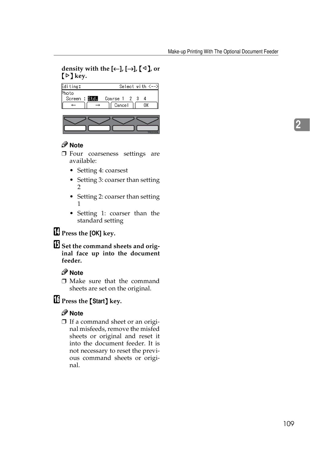 Savin 3350DNP, 5450 manual 109, Density with the ←, →, ~, or key 