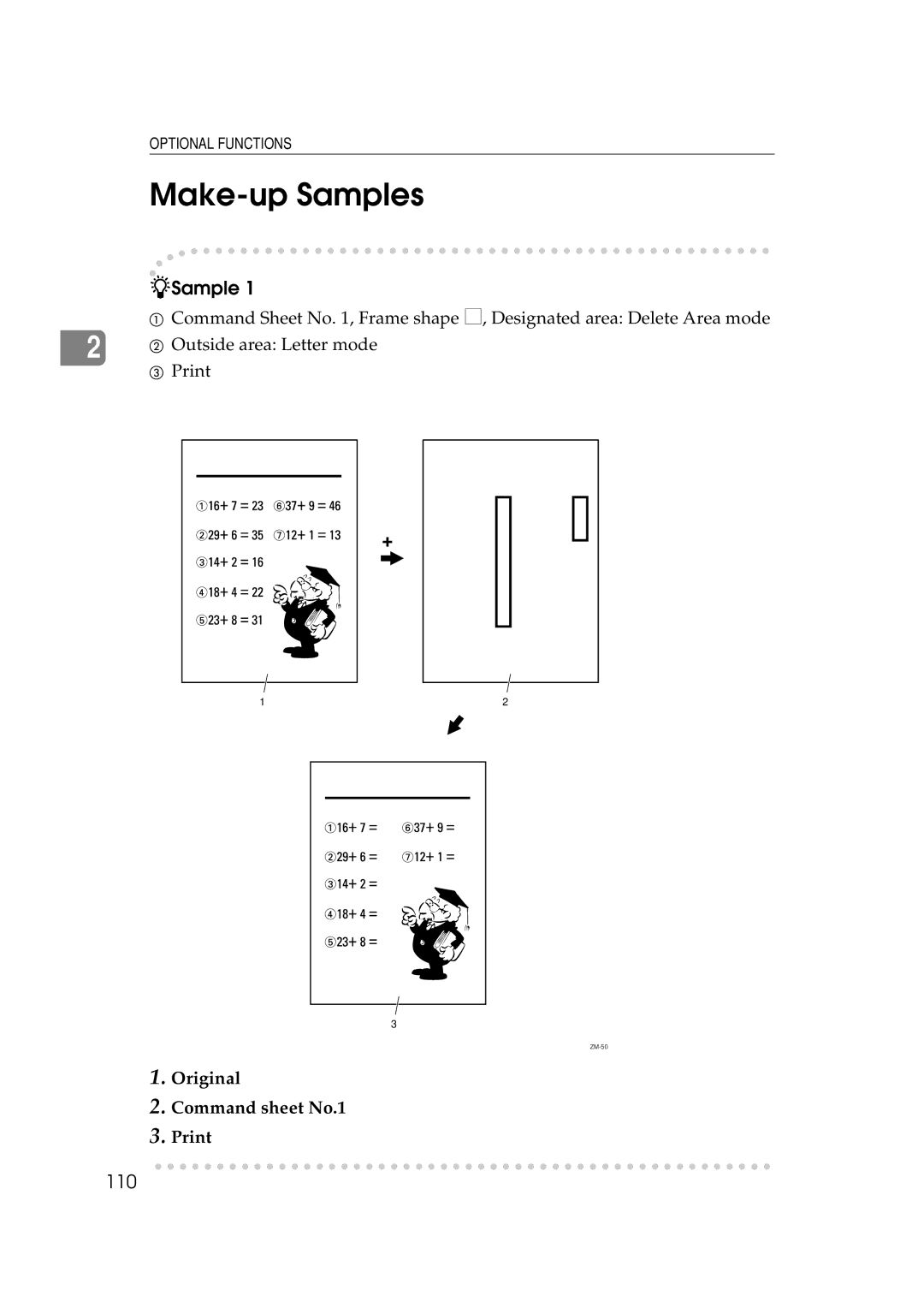 Savin 5450, 3350DNP manual Make-up Samples, 110, Original Command sheet No.1 Print 