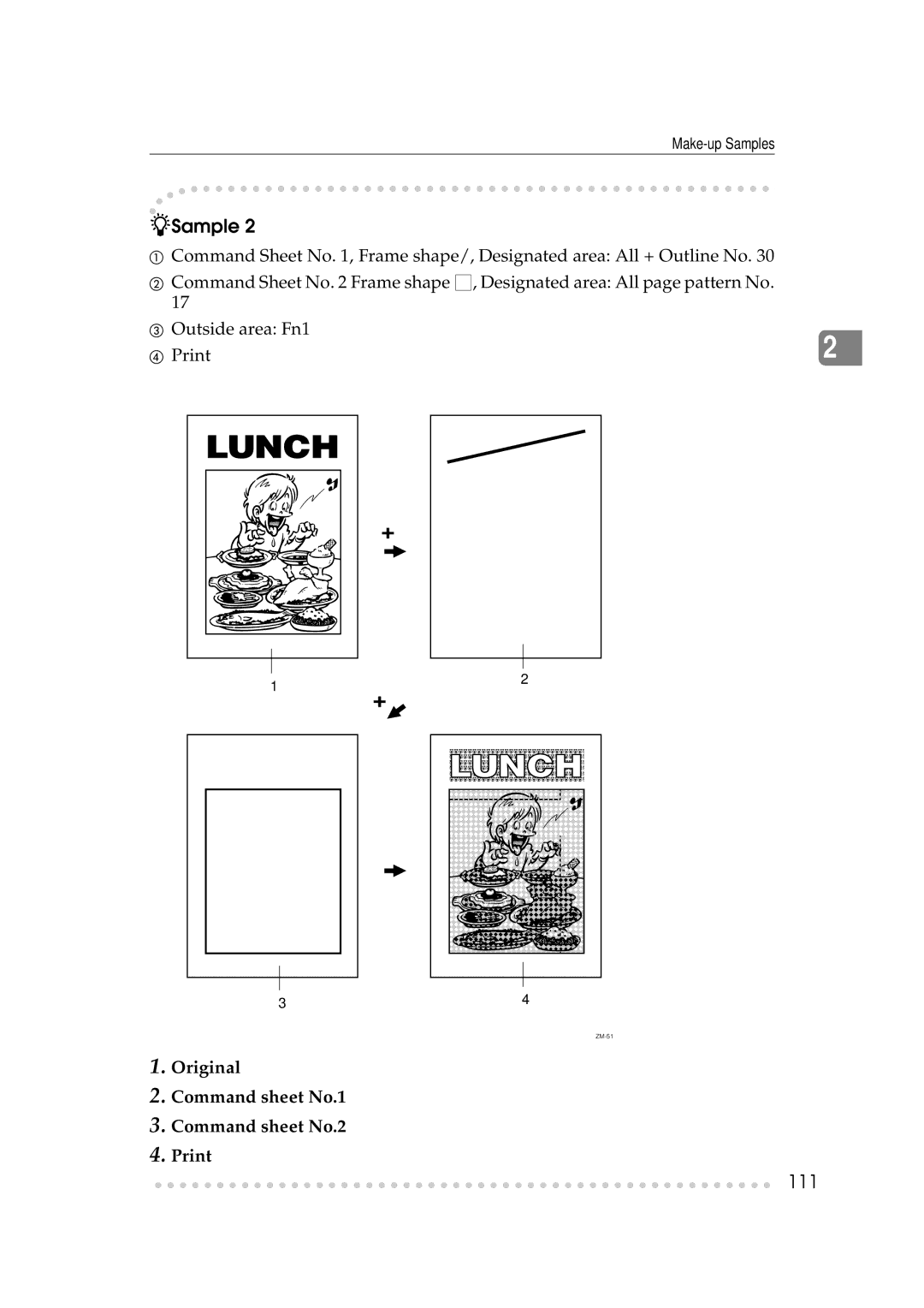 Savin 3350DNP, 5450 manual 111, Original Command sheet No.1 Command sheet No.2 Print 