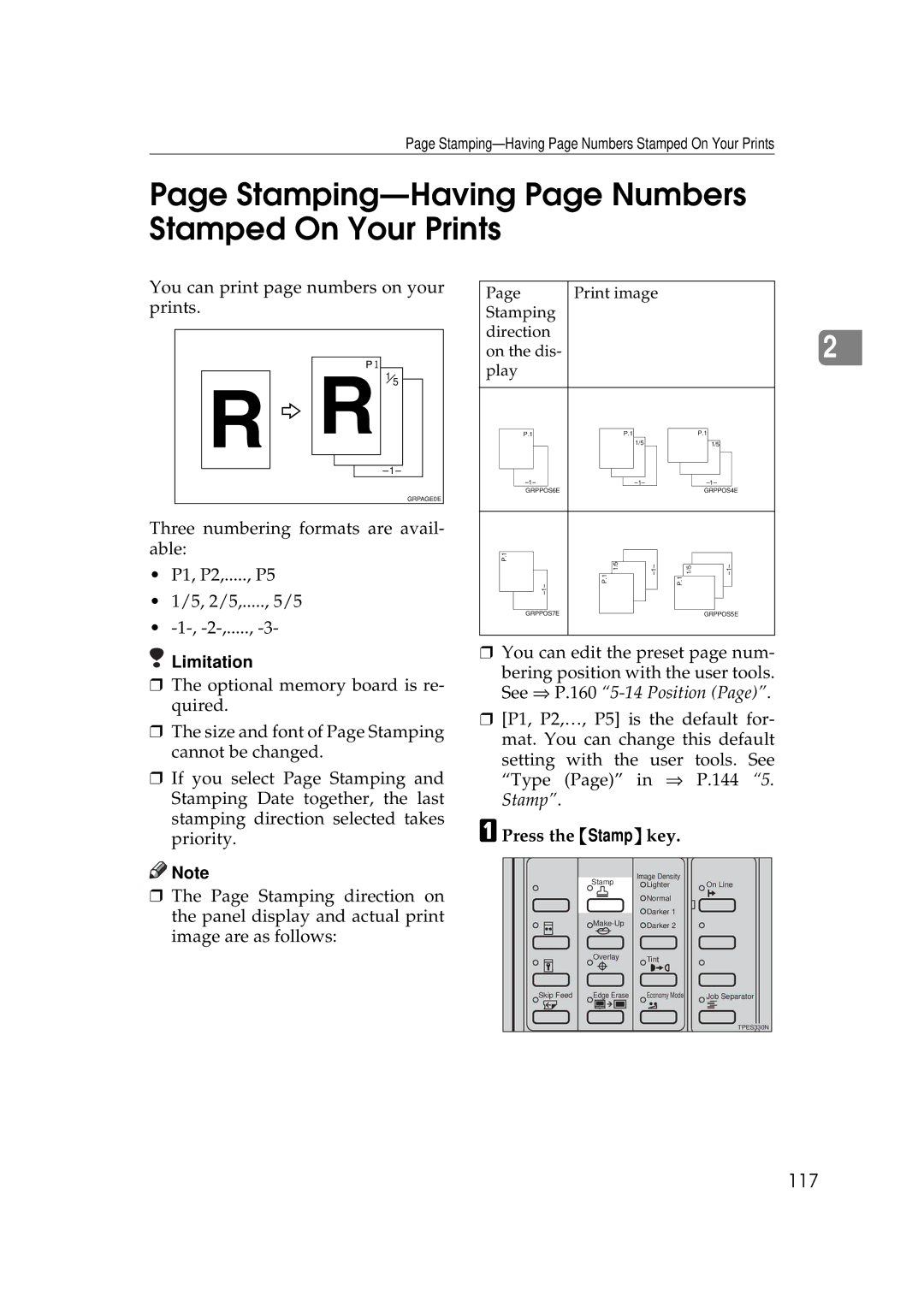 Savin 3350DNP, 5450 manual Stamping-Having Page Numbers Stamped On Your Prints, 117 