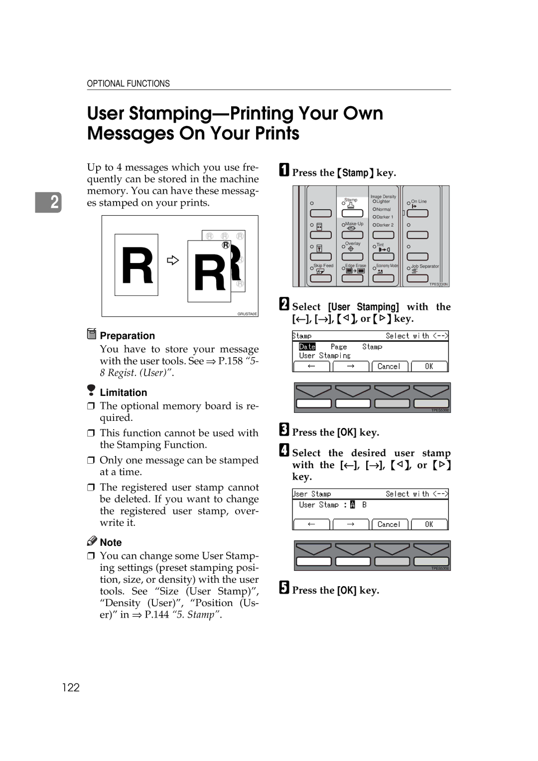 Savin 5450, 3350DNP manual User Stamping-Printing Your Own Messages On Your Prints, 122, With ←, →, ~, or key 