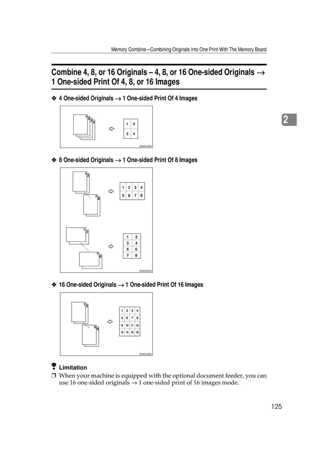 Savin 3350DNP, 5450 manual One-sided Print Of 4, 8, or 16 Images, 125 