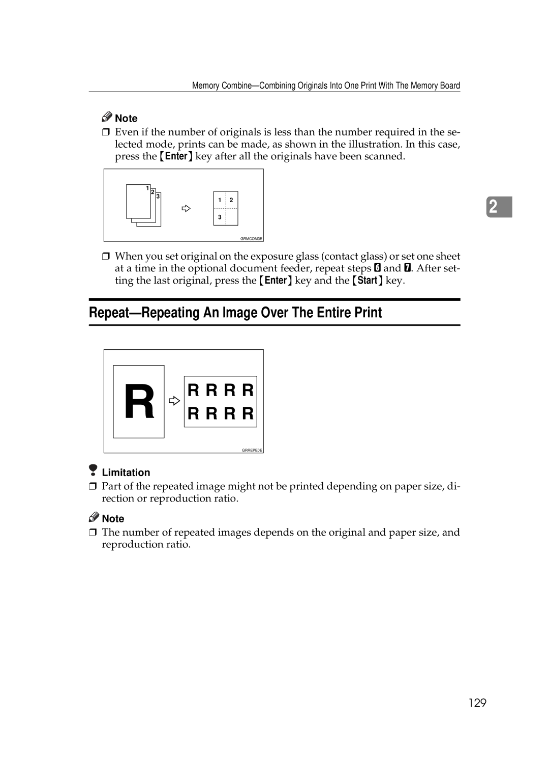 Savin 3350DNP, 5450 manual Repeat-Repeating An Image Over The Entire Print, 129 