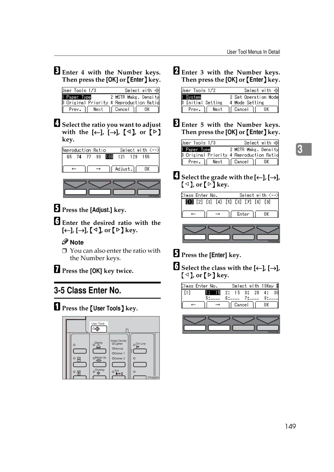 Savin 3350DNP, 5450 manual Class Enter No, 149, Press the OK key twice 