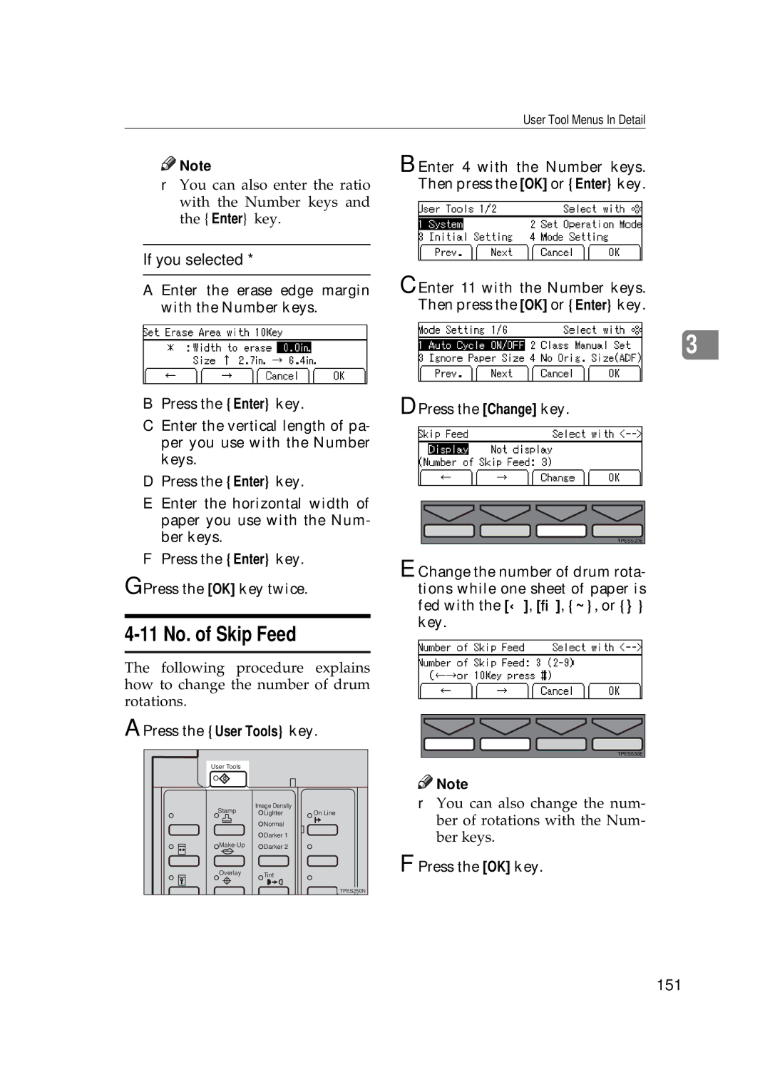 Savin 3350DNP, 5450 manual 11 No. of Skip Feed, 151, Press the Change key 