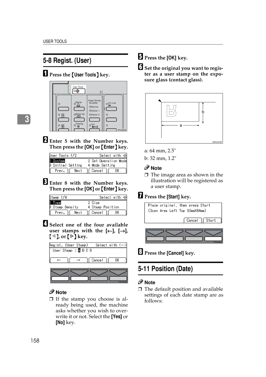 Savin 5450, 3350DNP manual Regist. User, Position Date, 158 