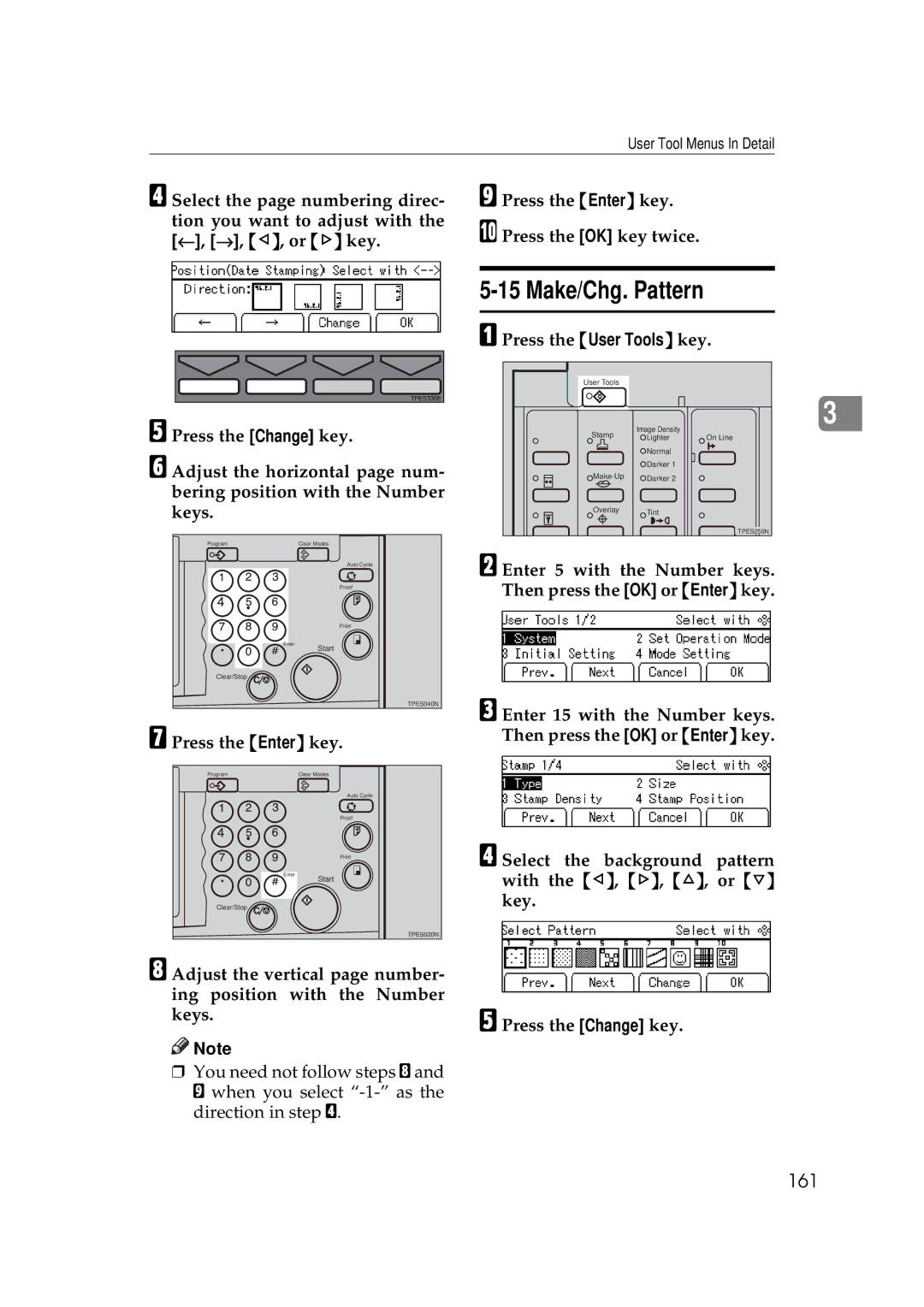 Savin 3350DNP, 5450 manual Make/Chg. Pattern, 161, Press the Enter key Press the OK key twice 