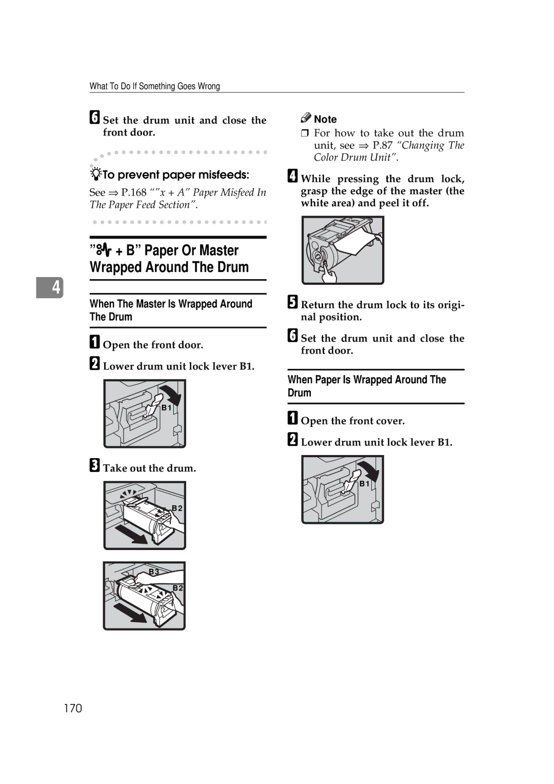 Savin 5450, 3350DNP manual When The Master Is Wrapped Around The Drum, When Paper Is Wrapped Around The Drum, 170 