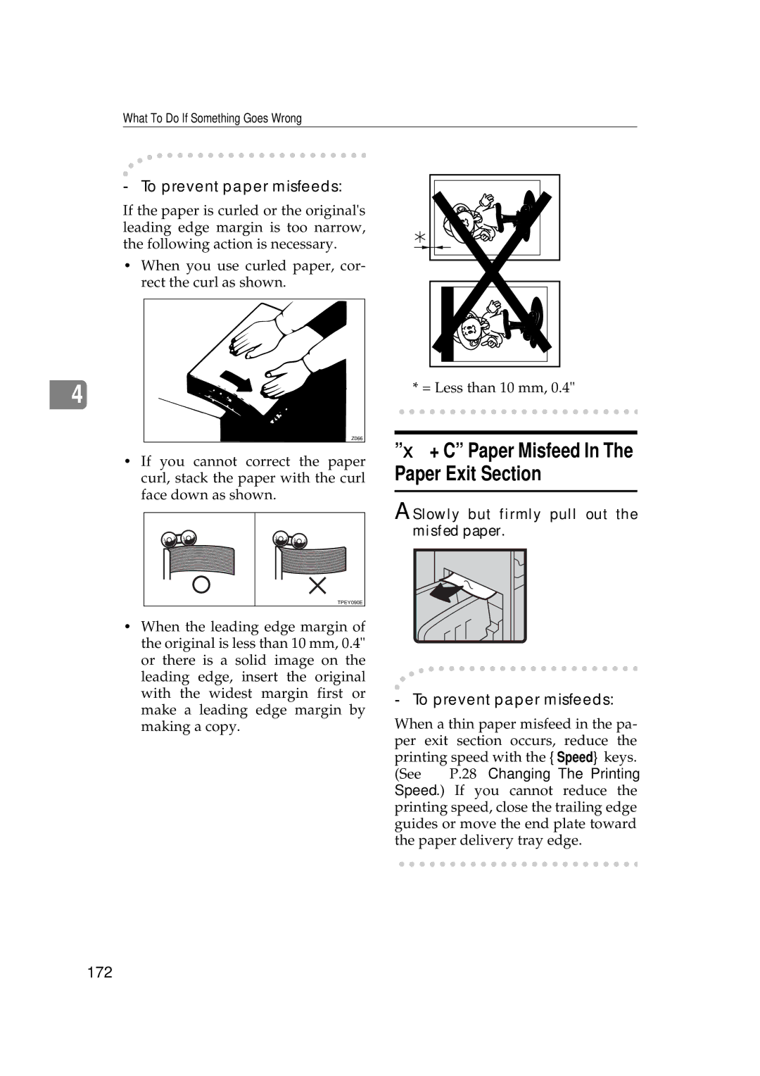 Savin 5450, 3350DNP manual + C Paper Misfeed In The Paper Exit Section, 172, Slowly but firmly pull out the misfed paper 