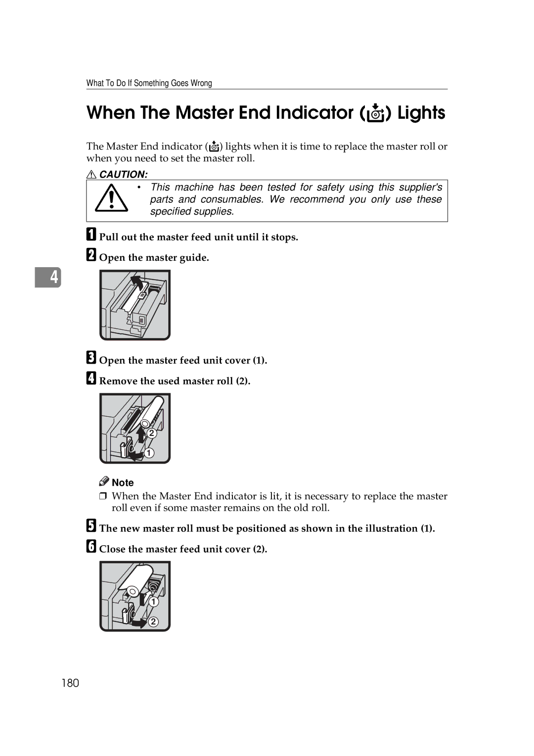 Savin 5450, 3350DNP manual When The Master End Indicator C Lights, 180 