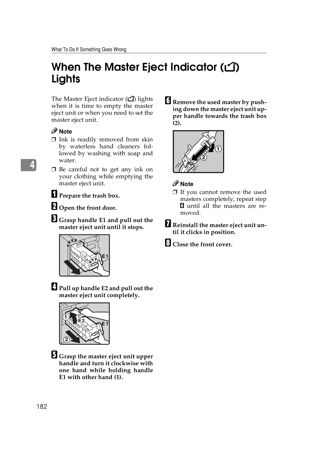 Savin 5450, 3350DNP manual When The Master Eject Indicator k Lights, 182 