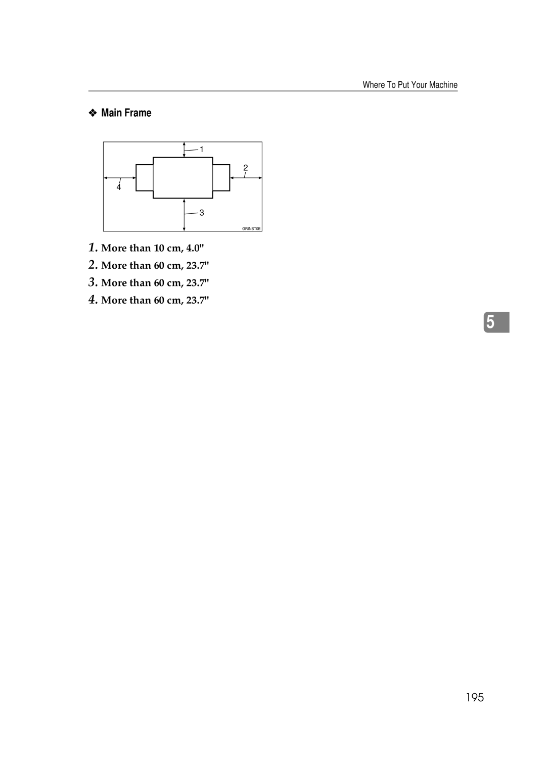 Savin 3350DNP, 5450 manual Main Frame, 195, More than 10 cm More than 60 cm 